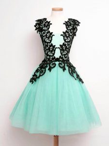 Flare Knee Length A-line Sleeveless Turquoise Quinceanera Court of Honor Dress Lace Up