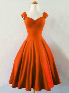 Noble Rust Red Sleeveless Ruching Knee Length Dama Dress for Quinceanera