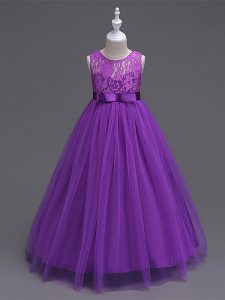 Perfect Purple Scoop Zipper Lace Girls Pageant Dresses Sleeveless