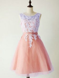 Peach Scoop Neckline Lace Quinceanera Court Dresses Sleeveless Lace Up