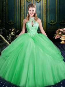 Fitting Green Lace Up Sweet 16 Dress Beading and Pick Ups Sleeveless Floor Length