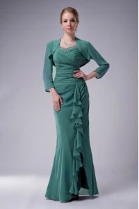 Glittering Sleeveless Floor Length Beading Zipper Mother of Bride Dresses with Green