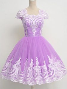 Customized Lavender 3 4 Length Sleeve Knee Length Lace Zipper Quinceanera Dama Dress