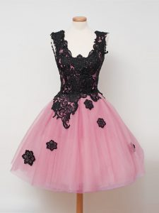 Straps Sleeveless Zipper Dama Dress for Quinceanera Pink Tulle