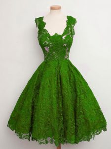 Captivating Green Straps Lace Up Lace Quinceanera Court of Honor Dress Sleeveless