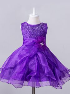 Latest Scoop Sleeveless Zipper Pageant Dress for Girls Purple Organza