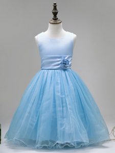 Designer Baby Blue Zipper Flower Girl Dresses Hand Made Flower Sleeveless Floor Length