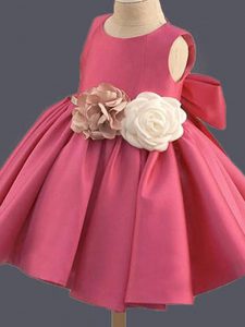 Mini Length Hot Pink Flower Girl Dresses Scoop Sleeveless Clasp Handle