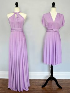 Floor Length Lilac Court Dresses for Sweet 16 Halter Top Sleeveless Lace Up