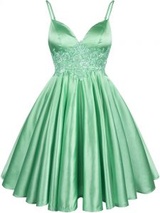 A-line Court Dresses for Sweet 16 Spaghetti Straps Elastic Woven Satin Sleeveless Knee Length Lace Up