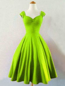 Custom Design Straps Sleeveless Lace Up Court Dresses for Sweet 16 Yellow Green Taffeta