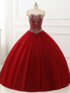 Classical Wine Red Sweetheart Neckline Beading Sweet 16 Dresses Sleeveless Lace Up