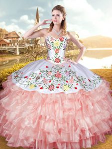 Free and Easy Sleeveless Embroidery and Ruffled Layers Lace Up Quinceanera Dresses