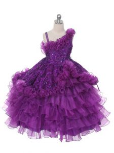 Cheap Asymmetric Sleeveless Organza Winning Pageant Gowns Lace and Ruffles and Ruffled Layers Lace Up