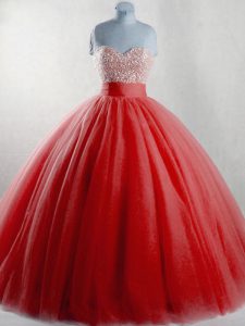 Sweetheart Sleeveless Lace Up Sweet 16 Dresses Red Tulle