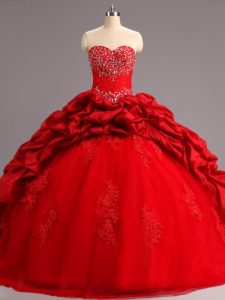 Pretty Red Quinceanera Gowns Sweetheart Sleeveless Court Train Lace Up