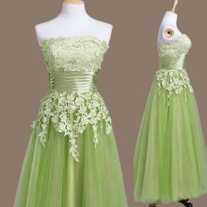 Quinceanera Court of Honor Dress Prom and Party and Wedding Party with Appliques Strapless Sleeveless Lace Up