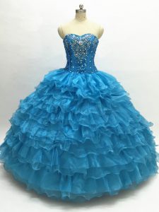 Customized Sweetheart Sleeveless Organza Vestidos de Quinceanera Beading and Ruffles Lace Up