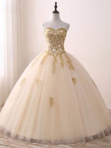 Free and Easy Champagne Sweetheart Neckline Beading and Lace and Appliques Quinceanera Gown Sleeveless Lace Up