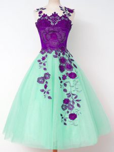 Sleeveless Lace Up Knee Length Appliques Quinceanera Court of Honor Dress
