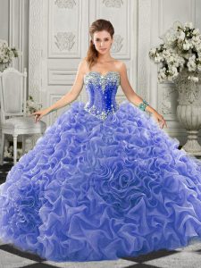 Blue Quince Ball Gowns Sweetheart Sleeveless Court Train Lace Up