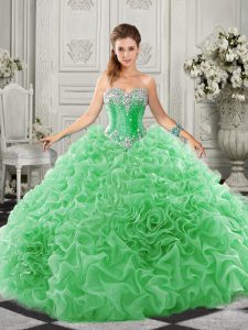 Discount Green Lace Up Quinceanera Dresses Beading and Ruffles Sleeveless Court Train