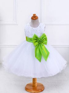 Sleeveless Zipper Knee Length Bowknot Little Girls Pageant Dress