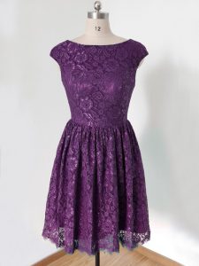 Unique Dark Purple Dama Dress Prom and Party and Wedding Party with Lace Scoop Sleeveless Lace Up