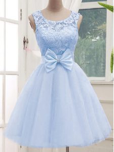 Lavender A-line Lace Quinceanera Court Dresses Lace Up Tulle Sleeveless Knee Length