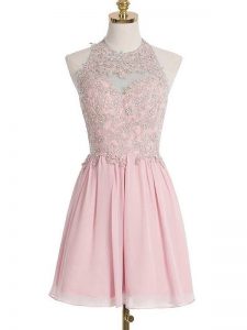 Pink Sleeveless Knee Length Appliques Lace Up Quinceanera Court of Honor Dress