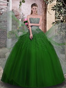 Fantastic Ball Gowns Sweet 16 Quinceanera Dress Green Strapless Tulle Sleeveless Floor Length Lace Up