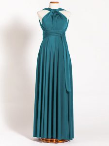 Teal Dama Dress for Quinceanera Prom and Party and Wedding Party with Ruching Straps Sleeveless Backless