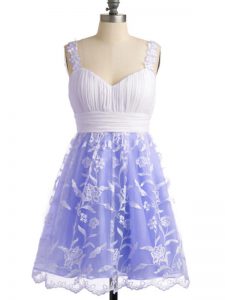 Pretty Lavender Sleeveless Knee Length Lace Lace Up Damas Dress