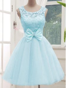 Exceptional Aqua Blue Lace Up Quinceanera Court Dresses Lace Sleeveless Knee Length