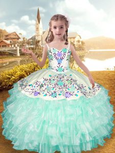 Sleeveless Lace Up Floor Length Embroidery and Ruffled Layers Pageant Dress Wholesale
