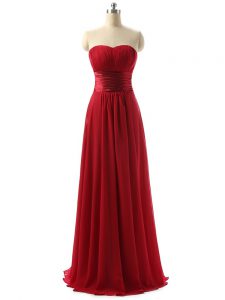 Dramatic Wine Red Empire Chiffon Sweetheart Sleeveless Ruching Floor Length Lace Up Quinceanera Dama Dress