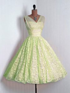 Yellow Green Sleeveless Lace Lace Up Quinceanera Court Dresses for Prom and Party and Wedding Party