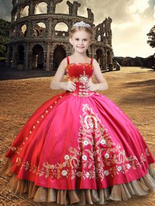 Sleeveless Taffeta Floor Length Lace Up Kids Pageant Dress in Hot Pink with Embroidery