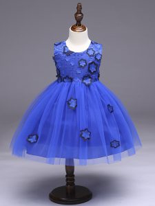 Affordable Royal Blue Sleeveless Tulle Zipper Little Girls Pageant Dress for Wedding Party