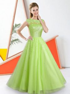 Bateau Sleeveless Tulle Court Dresses for Sweet 16 Beading and Lace Backless