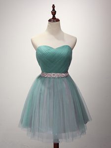 Green Lace Up Sweetheart Beading and Ruching Vestidos de Damas Tulle Sleeveless