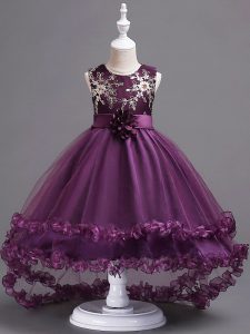 Amazing Scoop Sleeveless Tulle Girls Pageant Dresses Appliques and Hand Made Flower Zipper