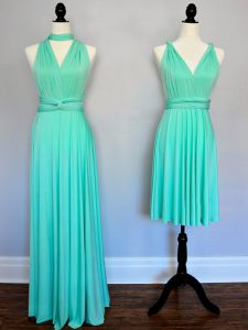 Turquoise Lace Up Court Dresses for Sweet 16 Ruching Sleeveless Floor Length