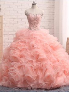 Floor Length Ball Gowns Sleeveless Pink Sweet 16 Dress Zipper