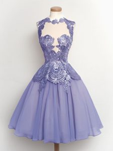 Sleeveless Knee Length Lace Lace Up Dama Dress with Lilac