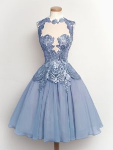 On Sale High-neck Sleeveless Lace Up Dama Dress Light Blue Chiffon