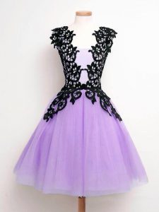 Tulle Straps Sleeveless Lace Up Lace Dama Dress in Lavender