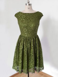 High Quality 3 4 Length Sleeve Knee Length Lace Lace Up Dama Dress for Quinceanera with Olive Green