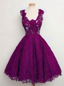 Purple Sleeveless Lace Lace Up Quinceanera Dama Dress for Prom and Party and Wedding Party