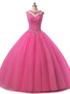 Floor Length Ball Gowns Sleeveless Hot Pink Sweet 16 Quinceanera Dress Lace Up